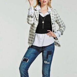 Cabi | Valentina Clueless Preppy Style Plaid Black & White Notch Blazer Size 10